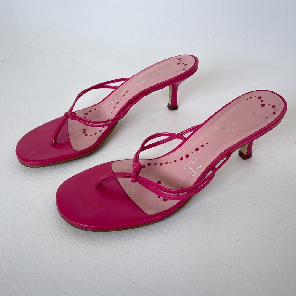Vtg Hot Pink Strappy Leather Kitten Heel Sandals / Sz 8 / CATHY JEAN / Glam